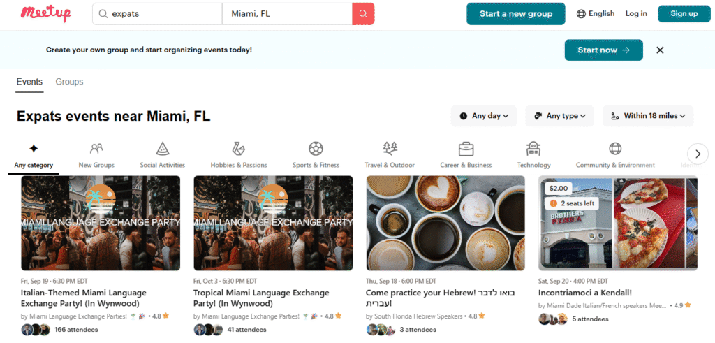 find expat events on meetup